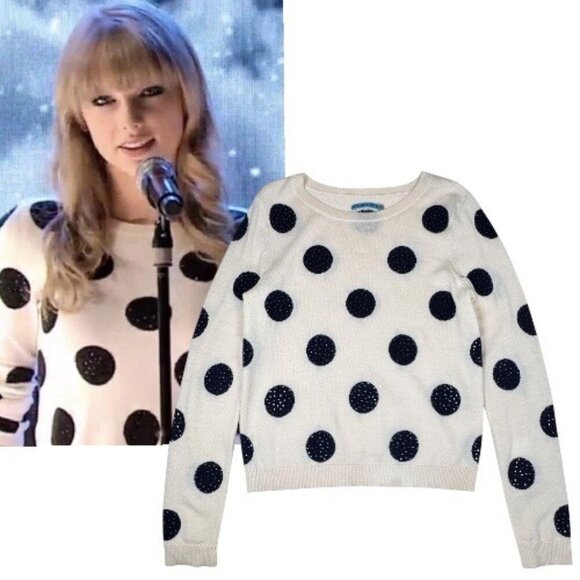 Alice + Olivia Celyn Polkadot Sweater Sz.S Cream Rhinestones ASO Taylor Swift - Picture 1 of 14